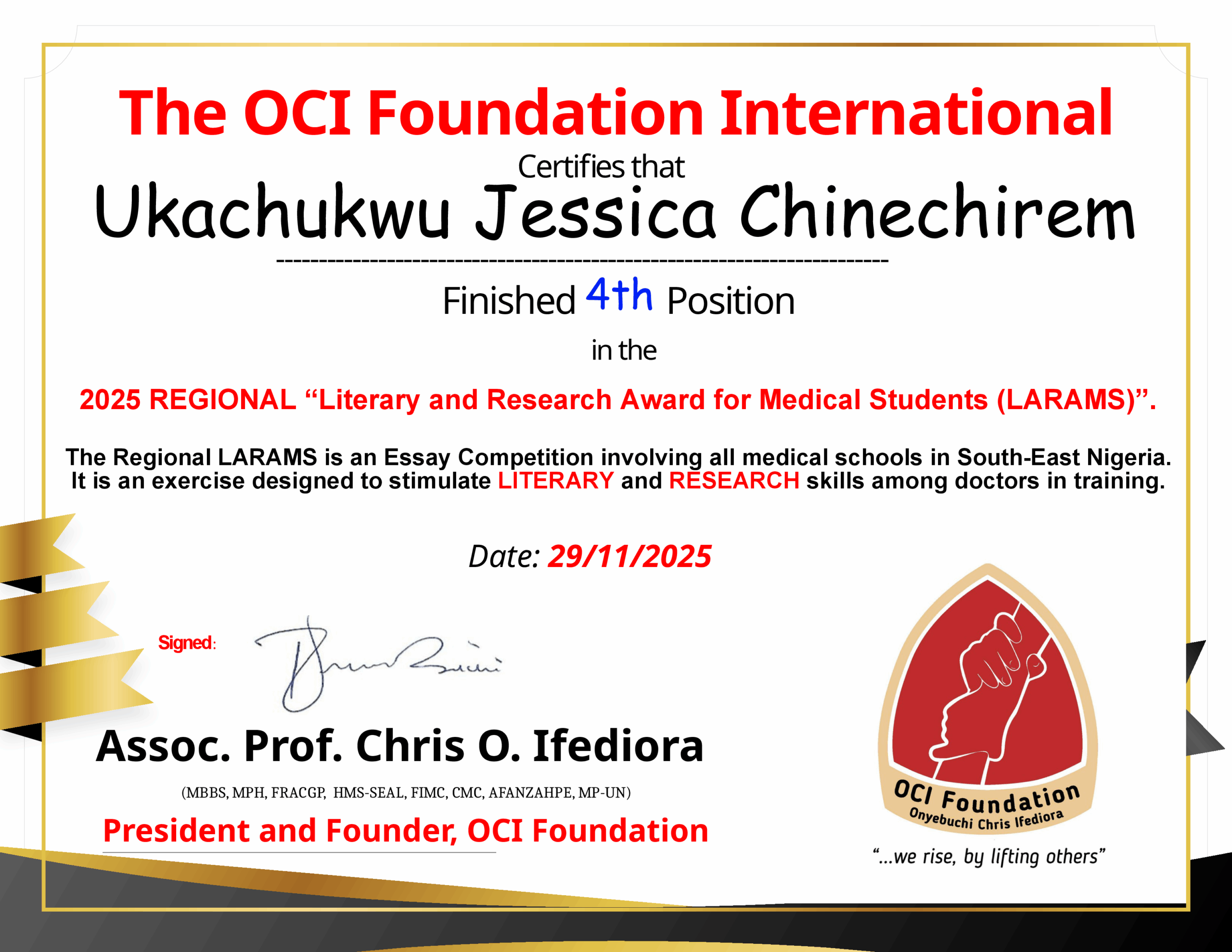 4 Certificates Ukachukwu 2025 LARAMS SE