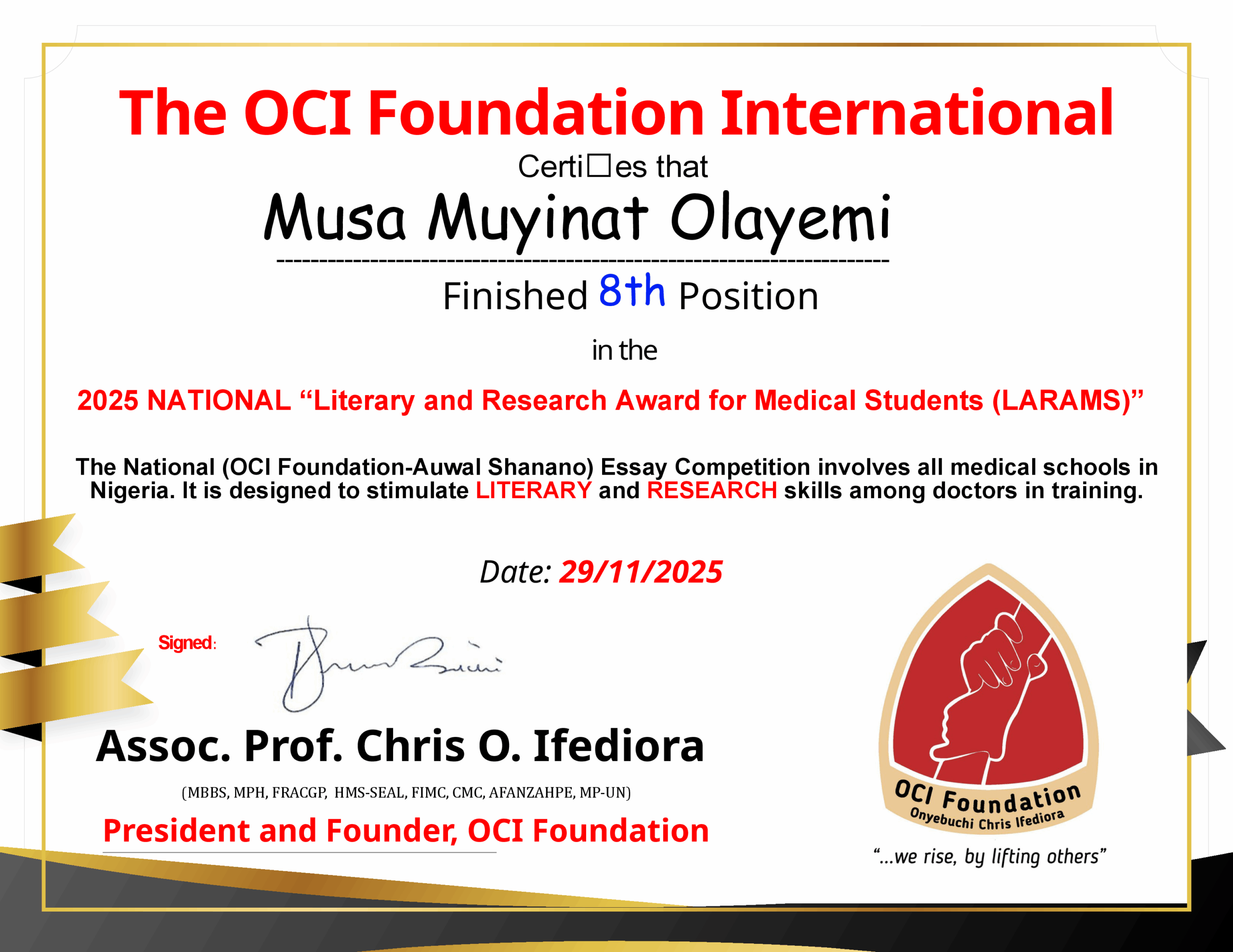 8 Certificates Musa 2025 LARAMS National